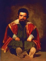 The Dwarf Don SebastiÃ¡n de Morra, by VelÃ¡zquez. In his portraits of the dwarfs of Spain's royal court, the artist preferred a serious tone that emphasized their human dignity.