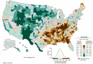 Lung cancer distribution in the United States.