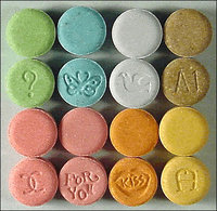 Ecstasy commonly appears in a tablet form, usually imprinted with a monogram.